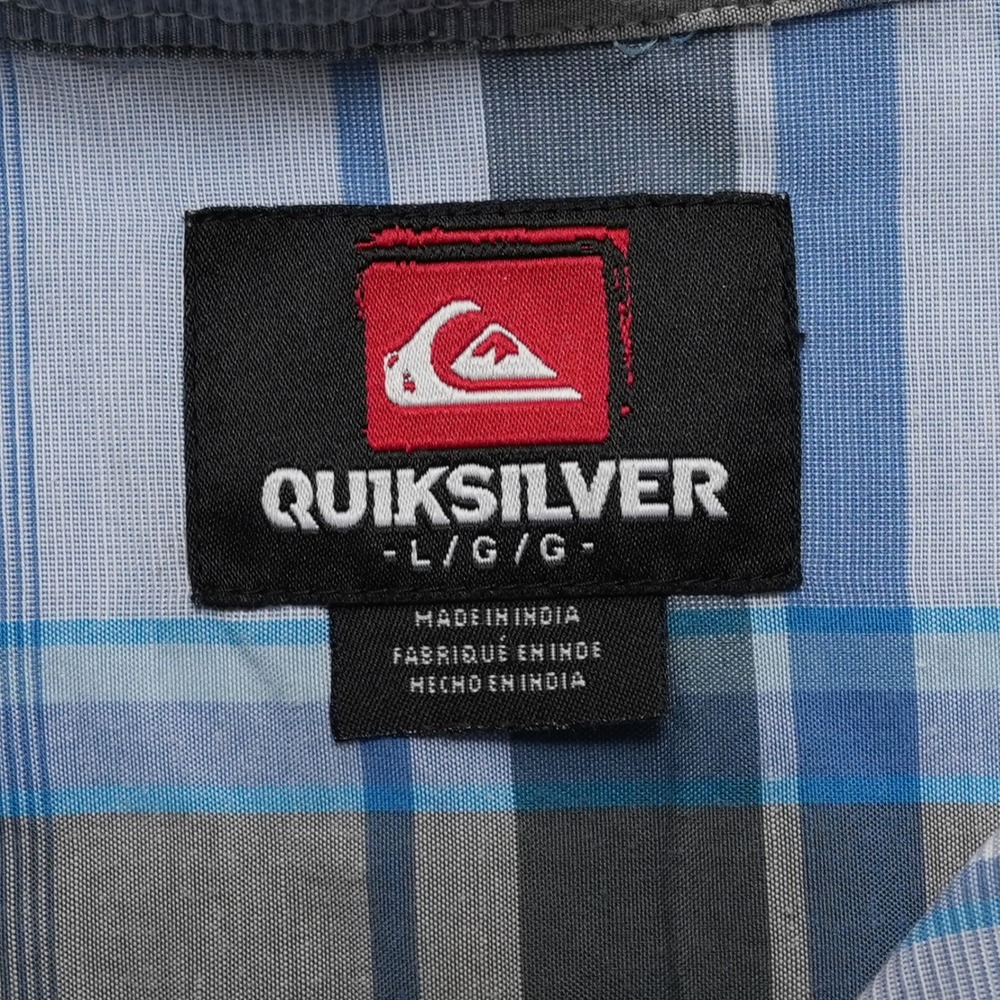 Quiksilver Plaid Button Up Mens Large Blue Short Sleeve Pocket Shirt - Picture 4 of 16